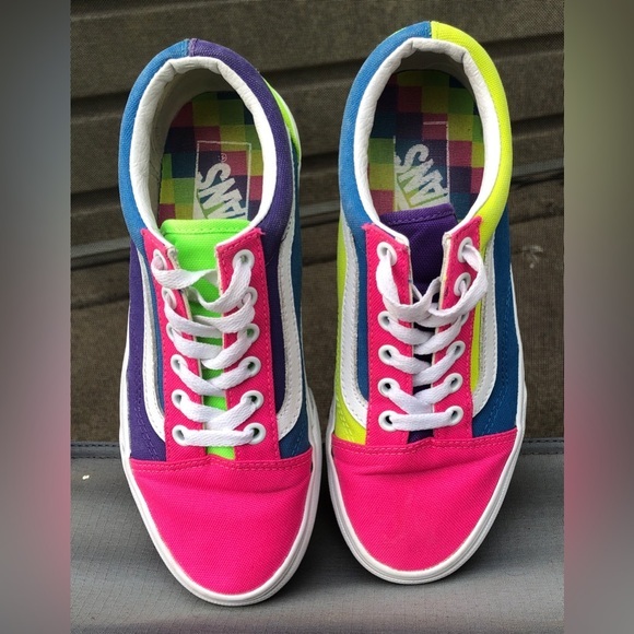 🌅Vans Old Skool Colorblock Neon Multi White Shoes - Picture 1 of 12
